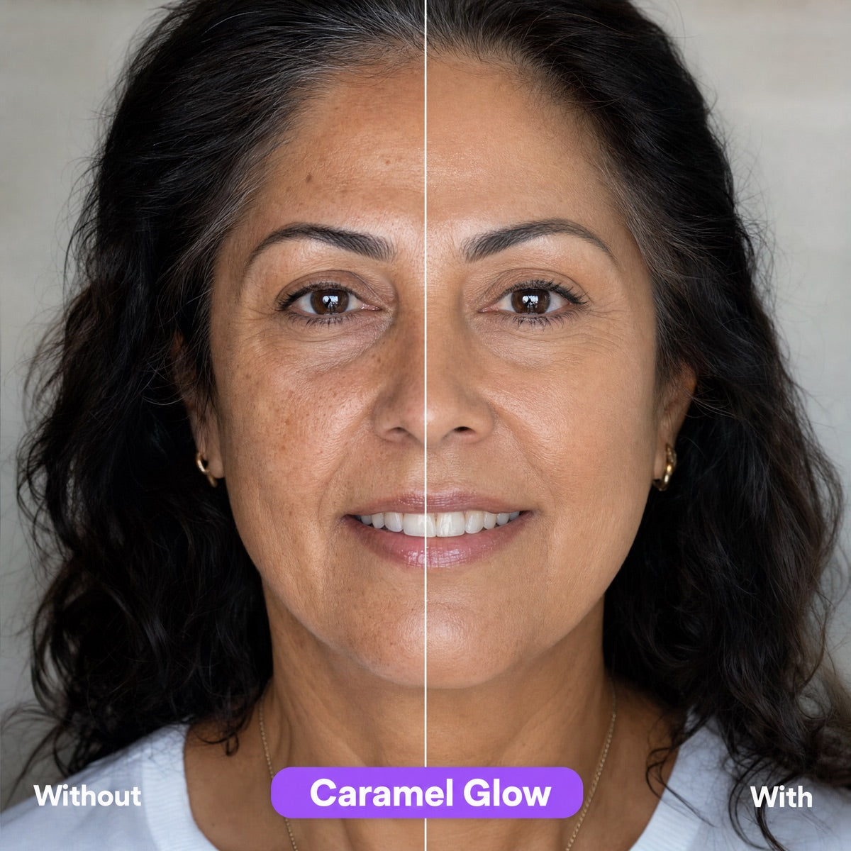 Glow Rewind Caramel Glow shade — before and after
