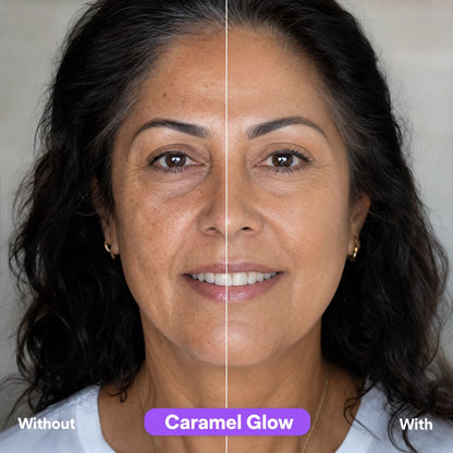 Glow Rewind Caramel Glow shade — before and after